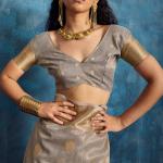 Rhapsodic Grey Paithani Pure Tissue Silk Saree With Bucolic Blouse Piece
