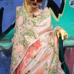 Engaging Beige Parsi Handloom Woven Banarasi Silk Saree With Blouse Piece