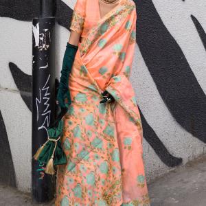 Imaginative Orange Parsi Handloom Woven Banarasi Silk Saree With Blouse Piece