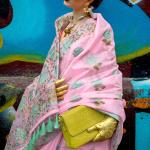 Quintessential Pink Parsi Handloom Woven Banarasi Silk Saree With Blouse Piece