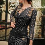 Pretty Black Banarasi Satin Silk Saree With Unequalled Blouse