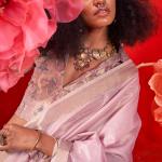 Serendipity Baby Pink Soft Banarasi Tissue Silk Saree With Snappy Blouse Piece