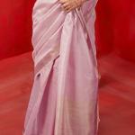 Serendipity Baby Pink Soft Banarasi Tissue Silk Saree With Snappy Blouse Piece
