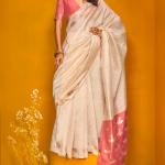 Designer Beige Soft Banarasi Silk Saree With Arresting Blouse Piece