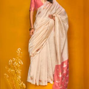 Designer Beige Soft Banarasi Silk Saree With Arresting Blouse Piece