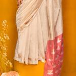 Designer Beige Soft Banarasi Silk Saree With Arresting Blouse Piece