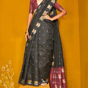 Twirling Black Soft Banarasi Silk Saree With Admirable Blouse Piece