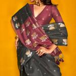 Twirling Black Soft Banarasi Silk Saree With Admirable Blouse Piece