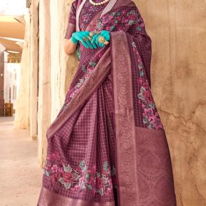 Exuberant Purple Digital Printed Cotton Silk Saree With Pleasant Blouse Piece