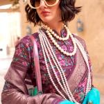 Exuberant Purple Digital Printed Cotton Silk Saree With Pleasant Blouse Piece