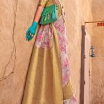 Staggering Beige Digital Printed Cotton Silk Saree With Fragrant Blouse Piece