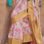 Staggering Beige Digital Printed Cotton Silk Saree With Fragrant Blouse Piece