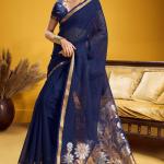 Splendiferous Navy Blue Pure Munga Cotton Silk Saree With Ornate Blouse Piece