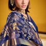 Splendiferous Navy Blue Pure Munga Cotton Silk Saree With Ornate Blouse Piece