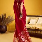 Felicitous Red Pure Munga Cotton Silk Saree With Rhapsody Blouse Piece