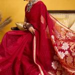 Felicitous Red Pure Munga Cotton Silk Saree With Rhapsody Blouse Piece