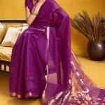 Glowing Purple Pure Munga Cotton Silk Saree With Adorning Blouse Piece
