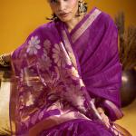 Glowing Purple Pure Munga Cotton Silk Saree With Adorning Blouse Piece