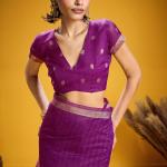 Glowing Purple Pure Munga Cotton Silk Saree With Adorning Blouse Piece