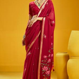 Scintillating Red Pure Munga Cotton Saree With Nectarous Blouse Piece