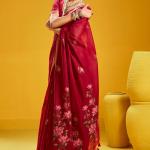 Scintillating Red Pure Munga Cotton Saree With Nectarous Blouse Piece