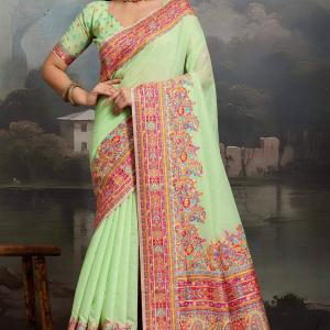 Gorgeous Pista Pashmina saree With Outstanding Blouse Piece