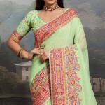 Gorgeous Pista Pashmina saree With Outstanding Blouse Piece