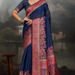 Nectarous Navy Blue Pashmina saree With Transcendent Blouse Piece