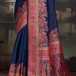 Nectarous Navy Blue Pashmina saree With Transcendent Blouse Piece