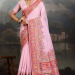 Twirling Pink Pashmina saree With Glamorous Blouse Piece