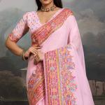 Twirling Pink Pashmina saree With Glamorous Blouse Piece
