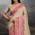 Scrumptious Dark Beige Pashmina saree With Chatoyant Blouse Piece