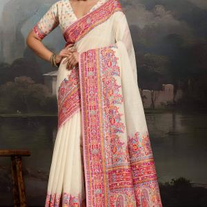 Serendipity Beige Pashmina saree With Luxuriant Blouse Piece