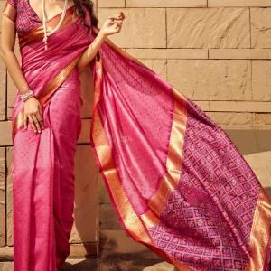 Imaginative Pink Patola Silk Saree with Imaginative Blouse Piece