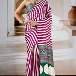 Nebula Wine Ajrakh Printed Satin Silk Saree With Quixotic Blouse Piece