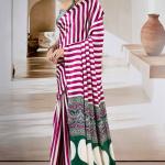 Nebula Wine Ajrakh Printed Satin Silk Saree With Quixotic Blouse Piece