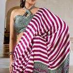 Nebula Wine Ajrakh Printed Satin Silk Saree With Quixotic Blouse Piece