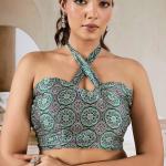 Nebula Wine Ajrakh Printed Satin Silk Saree With Quixotic Blouse Piece