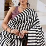 Splendiferous Black Ajrakh Printed Satin Silk Saree With Smashing Blouse Piece
