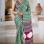 Assemblage Green Ajrakh Printed Satin Silk Saree With Felicitous Blouse Piece