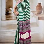 Assemblage Green Ajrakh Printed Satin Silk Saree With Felicitous Blouse Piece