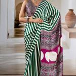 Assemblage Green Ajrakh Printed Satin Silk Saree With Felicitous Blouse Piece