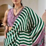 Assemblage Green Ajrakh Printed Satin Silk Saree With Felicitous Blouse Piece