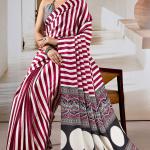 Enthralling Maroon Ajrakh Printed Satin Silk Saree With Divine Blouse Piece
