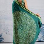 Elision Dark Green Ajrakh Printed Satin Silk Saree With Desiring Blouse Piece