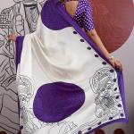 Palimpsest Off White and Purple Ajrakh Printed Satin Silk Saree With Precious Blouse Piece