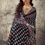 Refreshing Black Ajrakh Printed Satin Silk Saree With Serendipity Blouse Piece