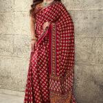 Mellifluous Maroon Ajrakh Printed Satin Silk Saree With Sumptuous Blouse Piece