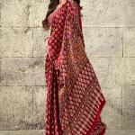 Mellifluous Maroon Ajrakh Printed Satin Silk Saree With Sumptuous Blouse Piece