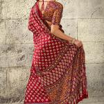 Mellifluous Maroon Ajrakh Printed Satin Silk Saree With Sumptuous Blouse Piece